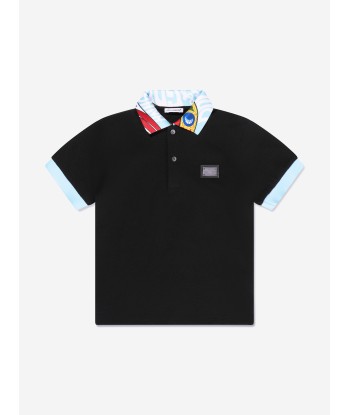 Dolce & Gabbana Boys Carretto Collar Polo Shirt in Black acheter