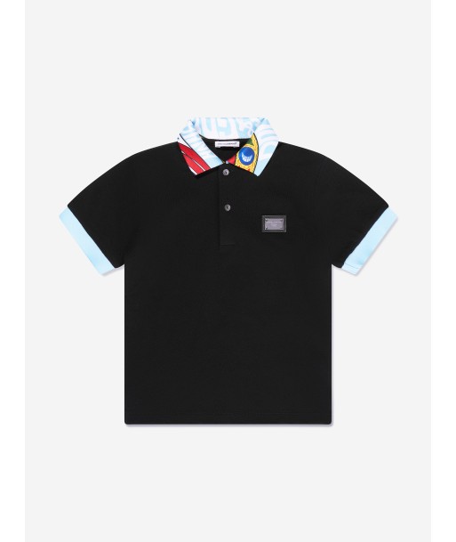 Dolce & Gabbana Boys Carretto Collar Polo Shirt in Black acheter