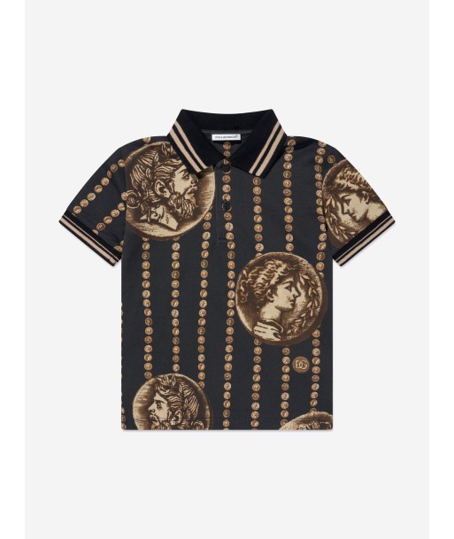 Dolce & Gabbana Boys Coin Print Polo Shirt in Black 2024