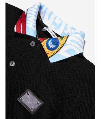 Dolce & Gabbana Boys Carretto Collar Polo Shirt in Black acheter