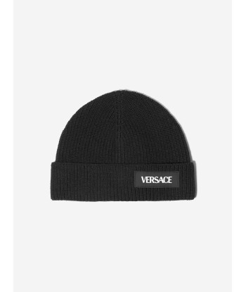 Versace Kids Patch Logo Beanie Hat in Black Comparez et commandez 