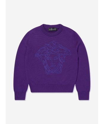 Versace Girls Wool Logo Jumper in Purple hantent personnes