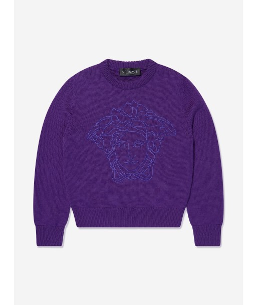 Versace Girls Wool Logo Jumper in Purple hantent personnes