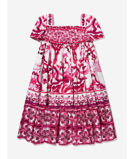 Dolce & Gabbana Girls Majolica Print Dress in Pink brillant des détails fins