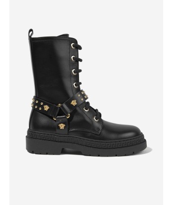 Versace Girls Leather Biker Boots in Black online