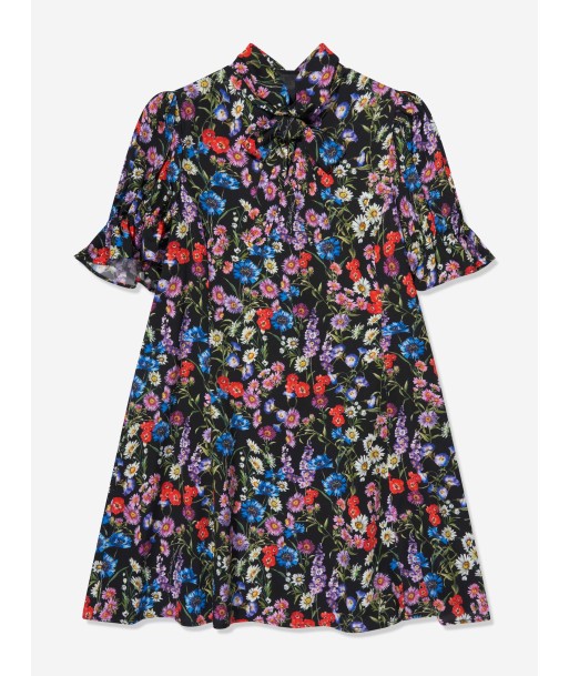 Dolce & Gabbana Girls Silk Wildflowers Dress in Black shop