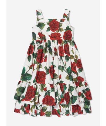 Dolce & Gabbana Girls Rose Print Dress in White 2024