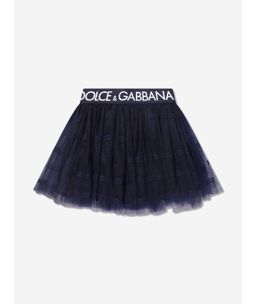 Dolce & Gabbana Girls Tulle Logo Skirt in Navy Pour