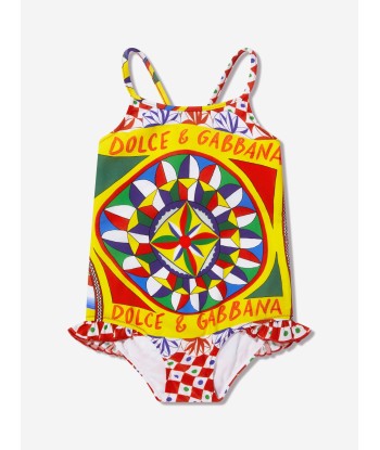 Dolce & Gabbana Girls Carretto Logo Swimsuit in Multicolour les ctes