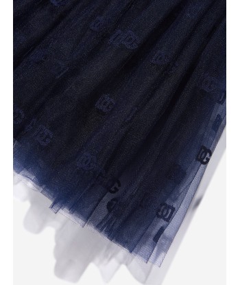 Dolce & Gabbana Girls Tulle Logo Skirt in Navy Pour