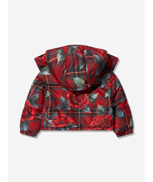 Dolce & Gabbana Girls Tartan Rose Puffer Jacket in Red shop