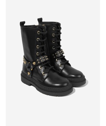 Versace Girls Leather Biker Boots in Black online