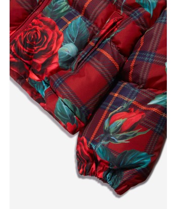 Dolce & Gabbana Girls Tartan Rose Puffer Jacket in Red shop