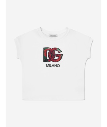 Dolce & Gabbana Girls Rose Logo T-Shirt in White Jusqu'à 80% De Réduction