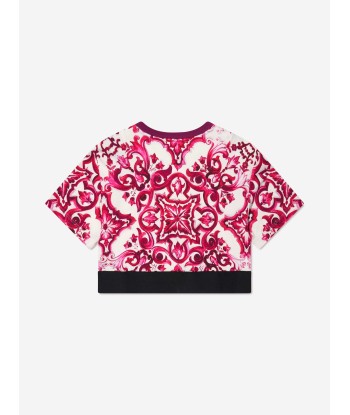 Dolce & Gabbana Girls Majolica Cropped T-Shirt in Pink de pas cher