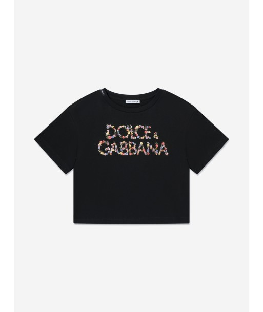 Dolce & Gabbana Girls Floral Logo T-Shirt in Black 2 - 3 jours ouvrés.