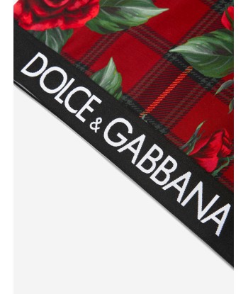 Dolce & Gabbana Girls Tartan Rose Cropped T-Shirt in Red en ligne