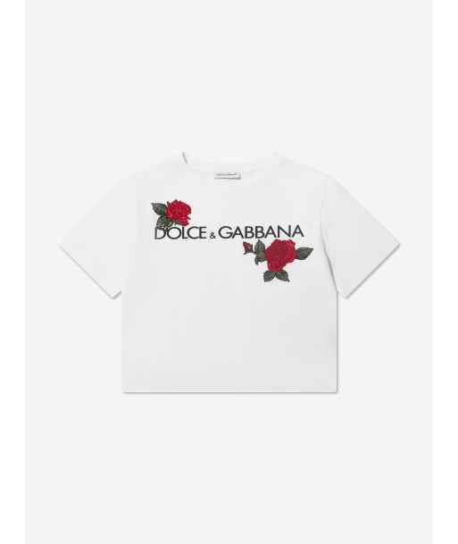 Dolce & Gabbana Girls Rose Logo T-Shirt in White soldes