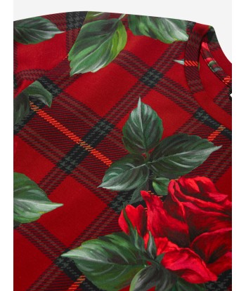 Dolce & Gabbana Girls Tartan Rose Cropped T-Shirt in Red en ligne