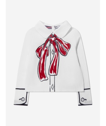 Dolce & Gabbana Girls Long Sleeve Bow T-Shirt in White de pas cher