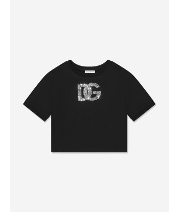 Dolce & Gabbana Girls Diamante Logo T-Shirt in Black france