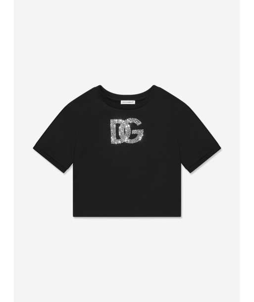 Dolce & Gabbana Girls Diamante Logo T-Shirt in Black france