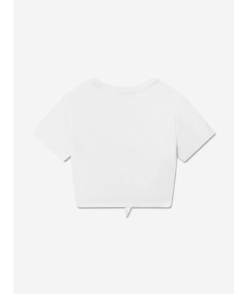 Dolce & Gabbana Girls Tie Front Logo T-Shirt in White commande en ligne