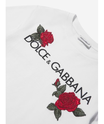 Dolce & Gabbana Girls Rose Logo T-Shirt in White soldes