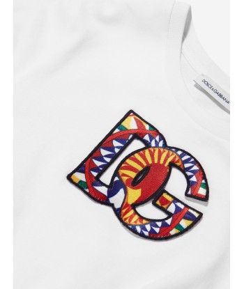 Dolce & Gabbana Girls Tie Front Logo T-Shirt in White commande en ligne