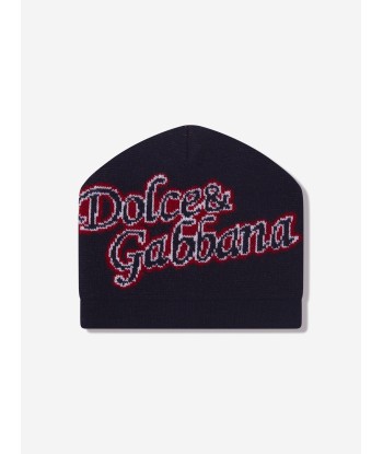 Dolce & Gabbana Boys Wool Logo Beanie Hat in Navy français