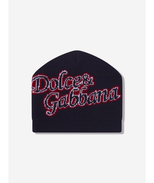 Dolce & Gabbana Boys Wool Logo Beanie Hat in Navy français