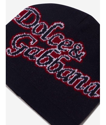 Dolce & Gabbana Boys Wool Logo Beanie Hat in Navy français