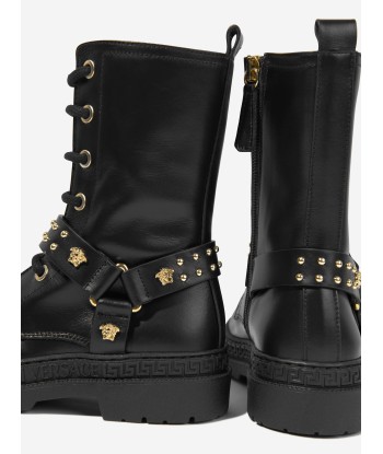 Versace Girls Leather Biker Boots in Black online