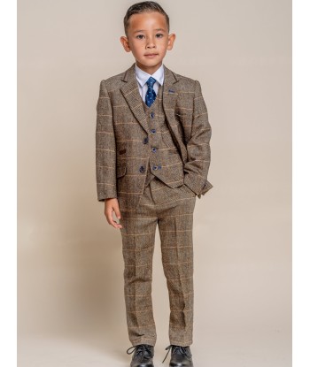 House Of Cavani Boys Albert Tweed Check Suit in Brown rembourrage situé sous