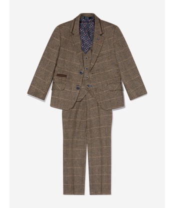 House Of Cavani Boys Albert Tweed Check Suit in Brown rembourrage situé sous