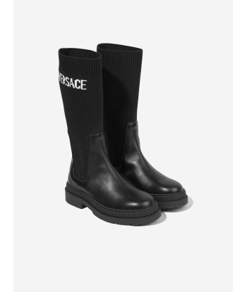 Versace Girls Leather Logo Boots in Black france