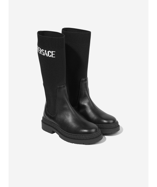 Versace Girls Leather Logo Boots in Black france