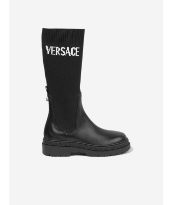 Versace Girls Leather Logo Boots in Black france