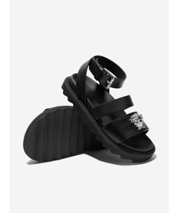 Versace Kids Leather Medusa Logo Sandals in Black de France