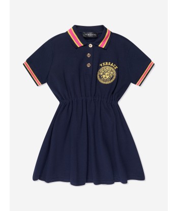 Versace Girls Logo Polo Dress in Navy français