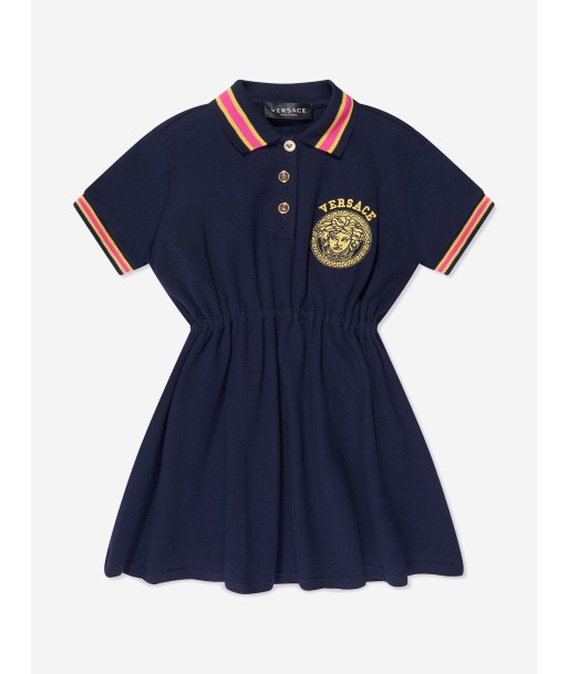 Versace Girls Logo Polo Dress in Navy français