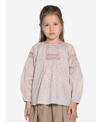 Bonpoint Girls Poldie Smocked Blouse in Pink pas cher