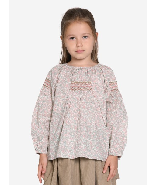 Bonpoint Girls Poldie Smocked Blouse in Pink pas cher