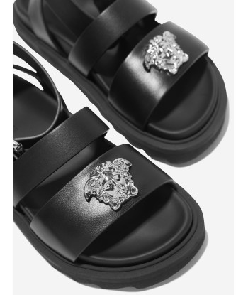 Versace Kids Leather Medusa Logo Sandals in Black de France