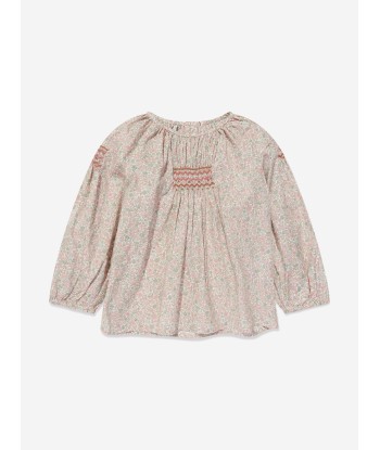 Bonpoint Girls Poldie Smocked Blouse in Pink pas cher