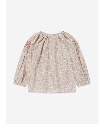 Bonpoint Girls Poldie Smocked Blouse in Pink pas cher