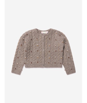 Bonpoint Girls Dallulah Wool Cardigan in Brown acheter