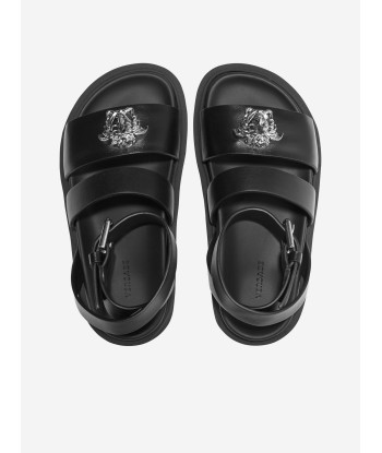 Versace Kids Leather Medusa Logo Sandals in Black de France