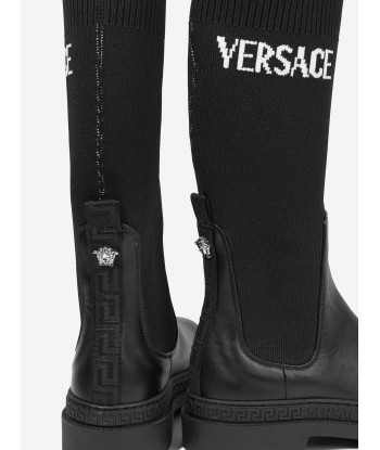 Versace Girls Leather Logo Boots in Black france