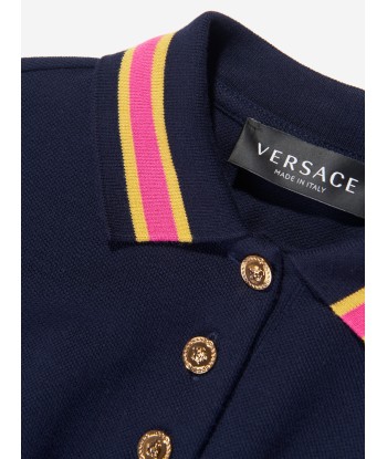 Versace Girls Logo Polo Dress in Navy français